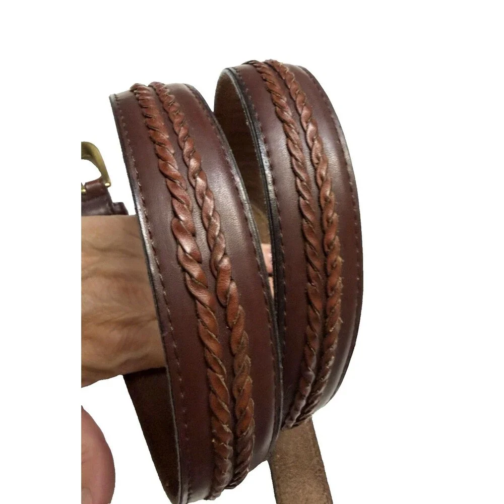 L.K. Bennett Vintage Genuine Leather Brown Belt Mens Size 42 Solid Brass Buckle